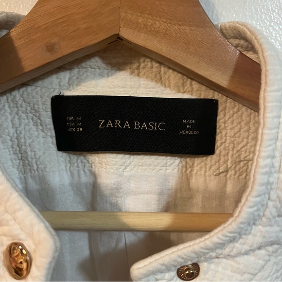 Zara White Cotton Zip Up Jacket - Picture 3 of 8